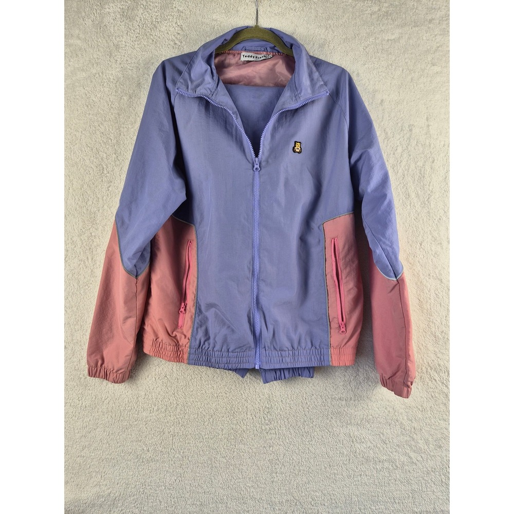 Teddy Fresh Purple Pink Colorblock Tracksuit Set Windbreaker Jacket Pants Medium